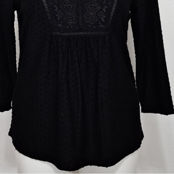 Daniel Rainn Black Swiss Dot Babydoll Embroidered Bohemian Y2K Inspired Blouse L - Picture 3 of 14